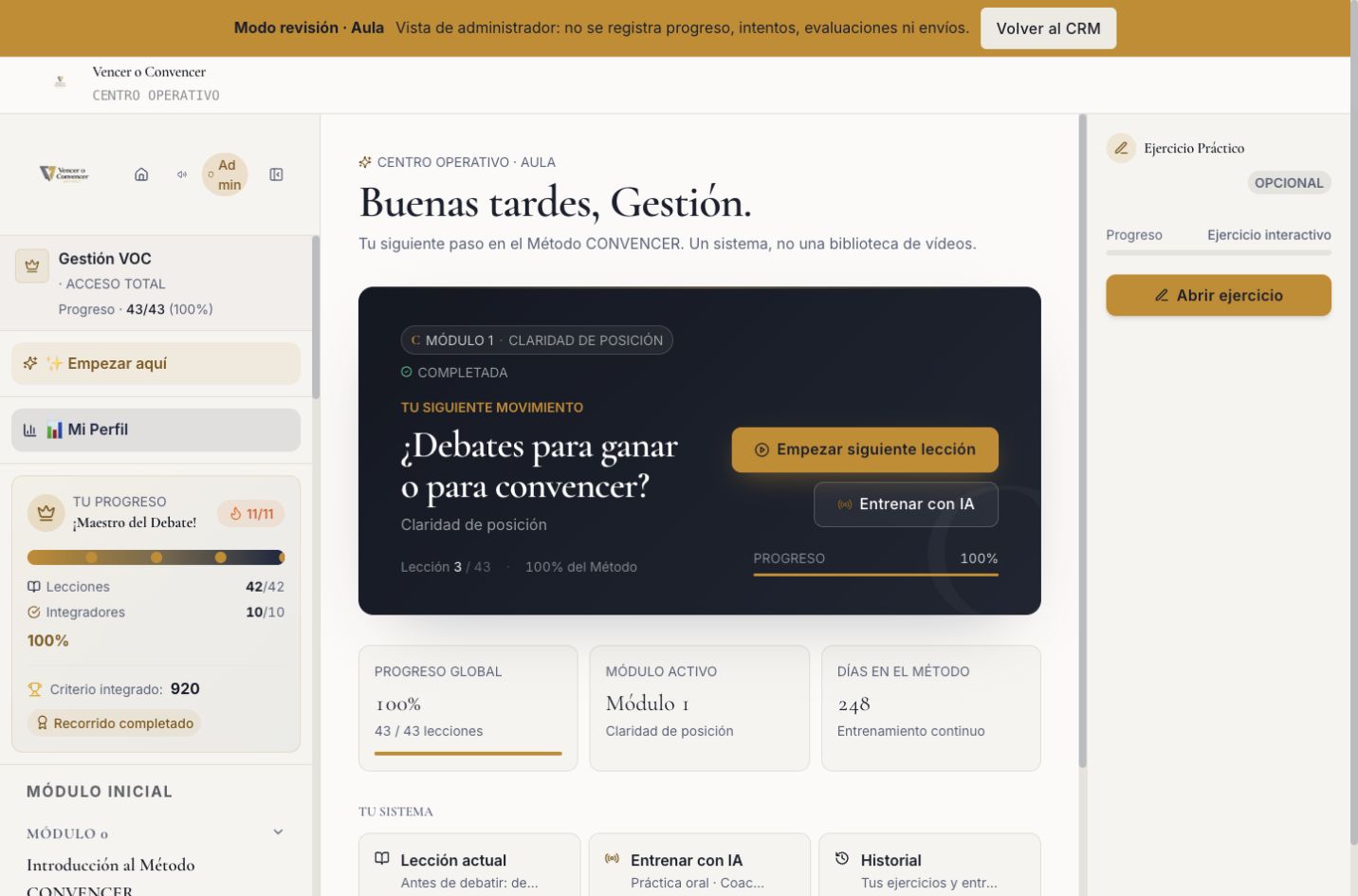 Campus Vencer o Convencer con lecciones, práctica y entrenamiento con IA